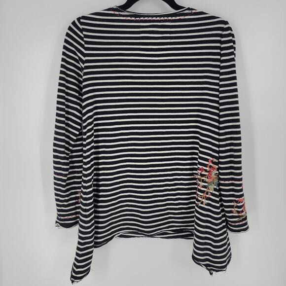 Johnny Was Striped Floral Embroidered V Neck Kangaroo Pocket Blouse S - Picture 8 of 9